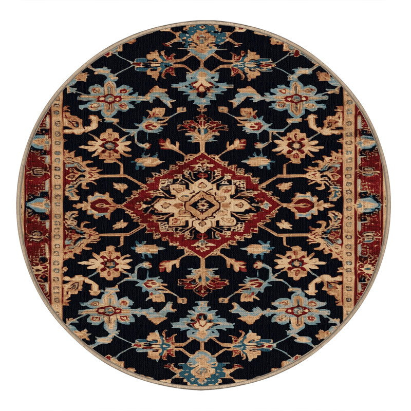 Machine Washable Turkish Beige Area Rug, Round 4'