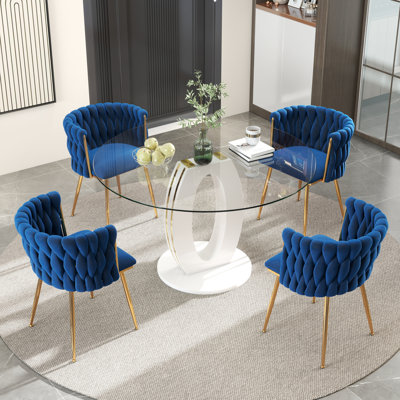 Ensemble de salle à manger à piédestal moderne en verre trempé avec fauteuil Dininig