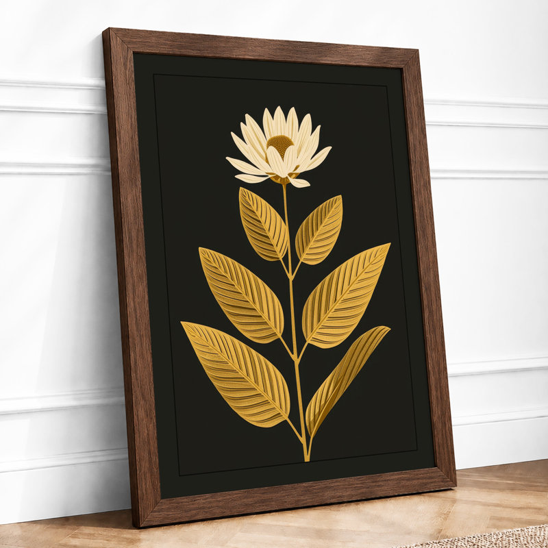 Gilded Lotus Botanical - Framed Print, A4 - 29.7 x 21.0 cm, Walnut