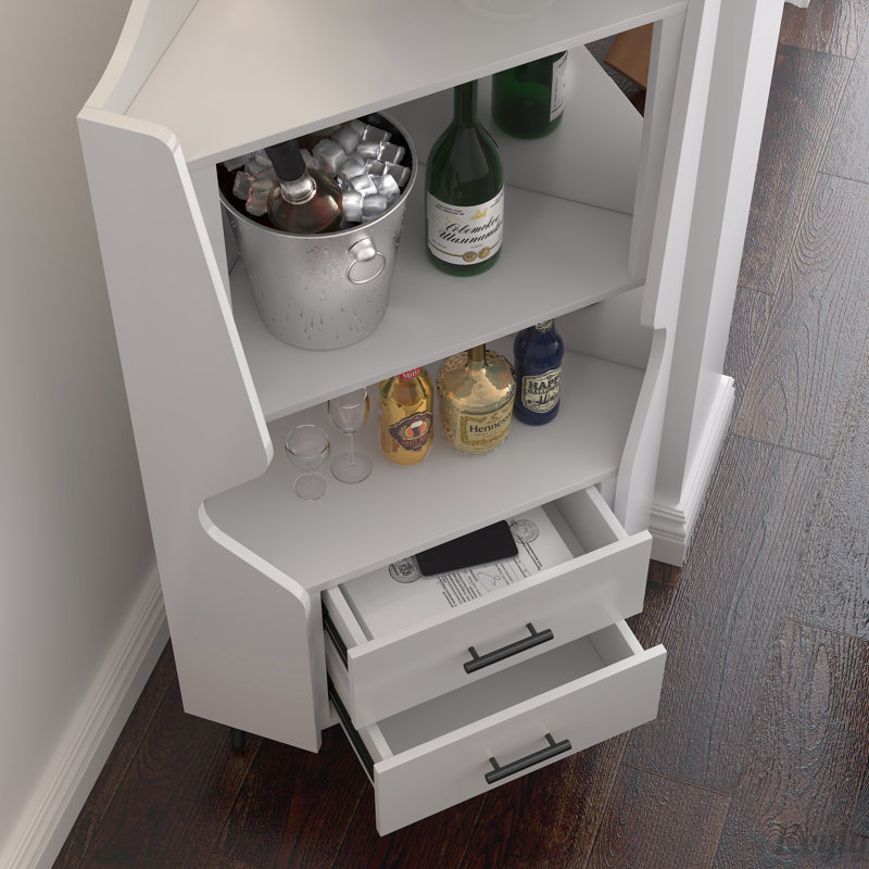 Bar d'angle en bois avec dossier en miroir, Blanc/Noir