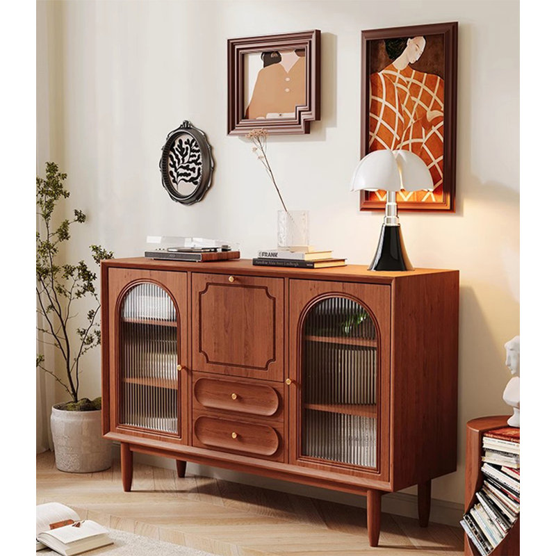 Scandinavian-style Solid Wood Multi-function Sideboard, 37.4" H x 63" W x 15.7" D, Brown