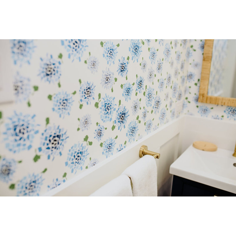 Fifty States Hydrangea 10' L x 24" W Wallpaper Roll, Blue, Premium Paper