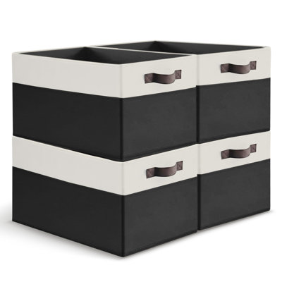  Ensemble de 4 grands paniers de rangement en tissu pliables avec poignées pour placard et tablettes, noir