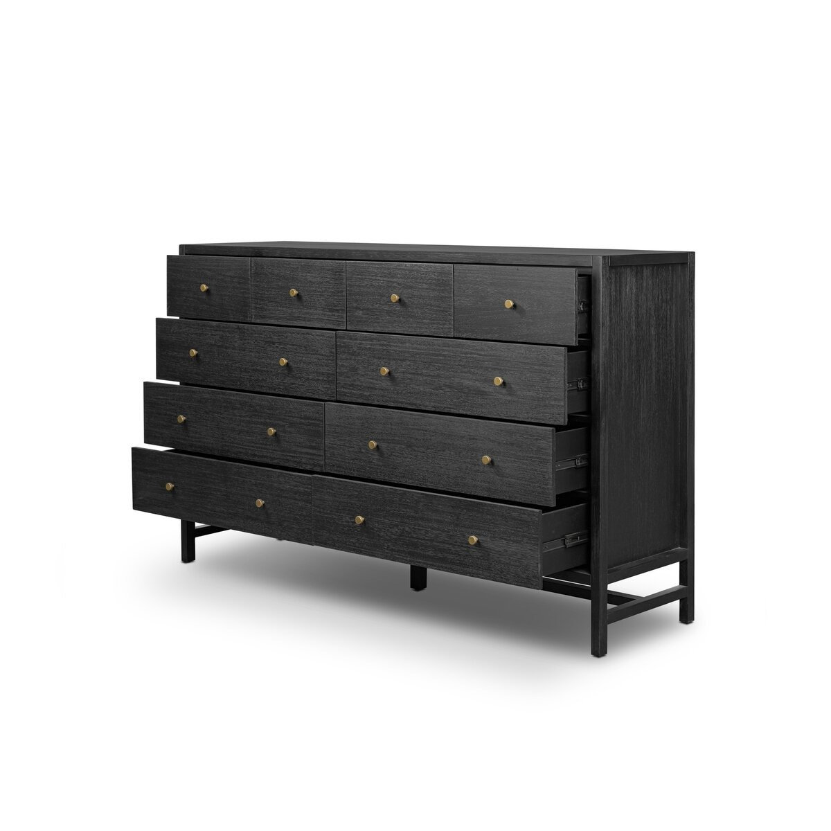 Soline 10 Drawer 72" W Double Dresser, Brushed Black Acacia Solid