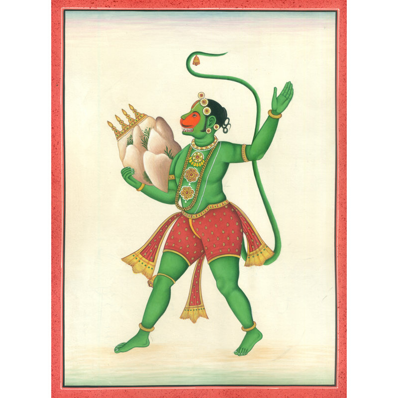 Le triomphant Hanuman en possession du mont Sanjeevani | Aquarelle sur papier