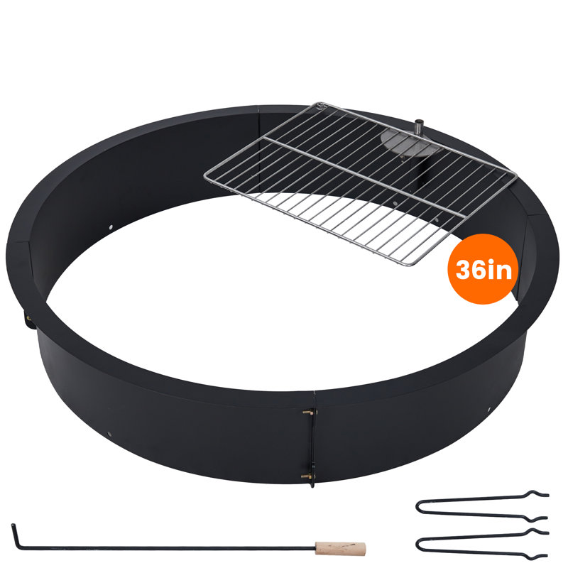Enjyam Heavy Duty Steel Fire Pit Ring with Grill Grate – Outdoor Fire Pit Insert for Backyard, Patio & Camping – Firewood Stove, Heat-Resistant, Black, 36 Inch – Size: 36 x 36 x 7.8"H