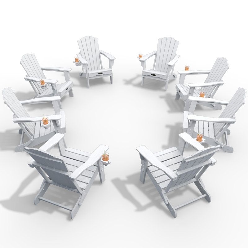 Folding Adirondack Chair With Cup Holder,HDPE Outdoor Chair With Comfort Ergonomic Seat For Patios,Lawn,Garden, Backyard Use