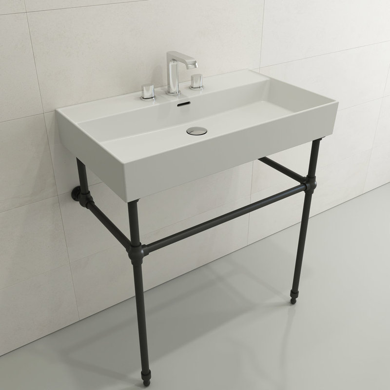 Milano 31.69'' L Bathroom Sink, Matte White, Single-Hole
