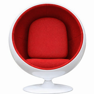 Fiberglass Ball & Cashmere Chair Cashmere-Red / Glossy White