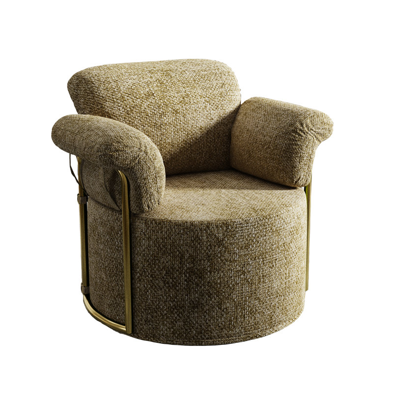 Fauteuil de lecture pivotant à 360 degrés, rembourré de mousse de haute qualité, pieds en métal doré, revêtement décoratif rotatif multifonctionnel pour la salle de séjour et revêtement rayé, brun et jaune