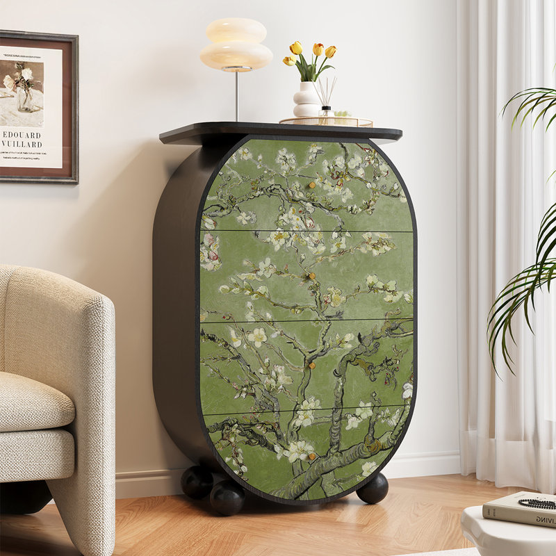 Commode de rangement en bois massif à 4 tiroirs de style rétro
