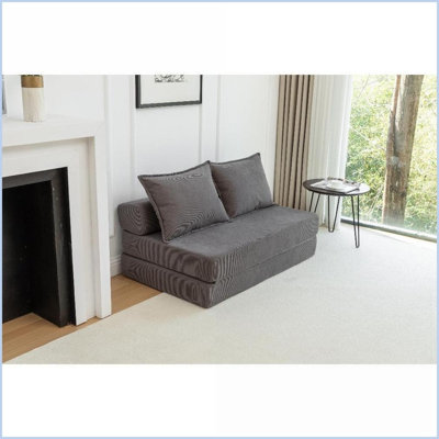 Canapé-lit pliable pour lit simple - Mousse mémoire 4 en 1 avec coussin lombaire pour petits espaces | Gris | Velours côtelé | Sans accoudoirs