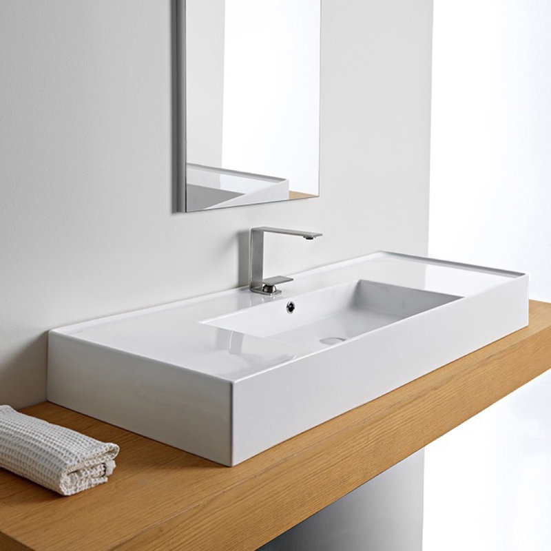 Scarabeo by Nameeks 18.1 " Ceramic Rectangular Bathroom Sink and Overflow Hole, One Hole