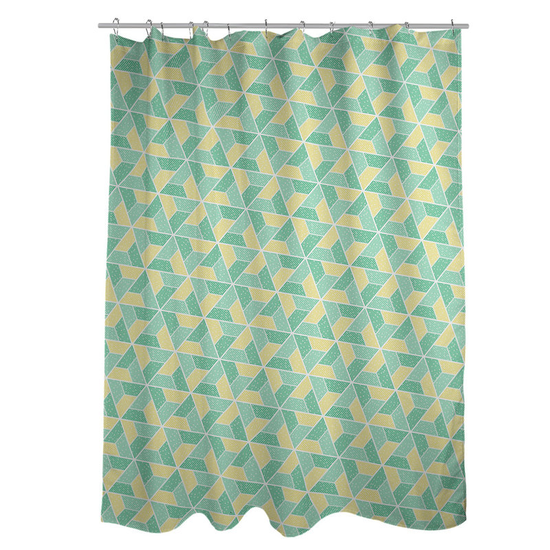 Rideau de douche simple trapézoïde, Vert / Jaune