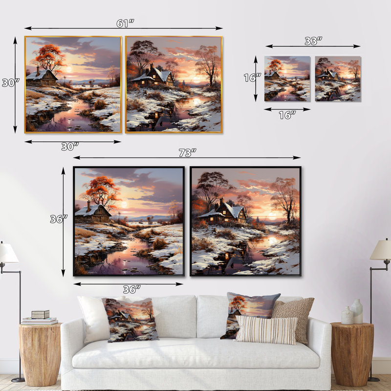 «Sunrise Winter Country Panorama», 2 pièces, Cadre flottant brun, H 36 po x l 73 po