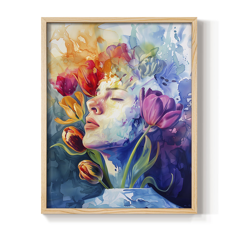 Impression encadrée FLORAL Series DCCDX - Bois massif, Naturel, H 11 po x l 9 po