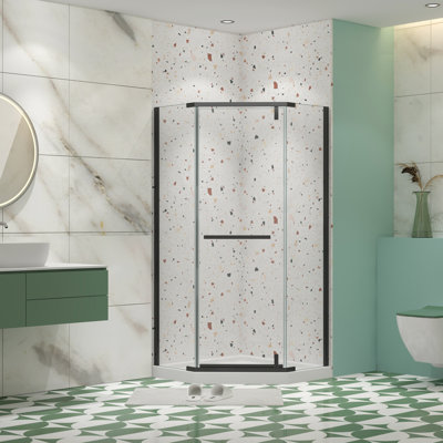 Pivot Shower Enclosure Matte Black - 1/4" Tempered Glass For Bathroom Style Enhancement 34.75"X34.75"X72" Door Comfortable Use