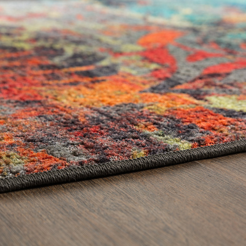 Tapis bleu à motif abstrait moderne Lagouira, Rectangle 5 pi x 8 pi