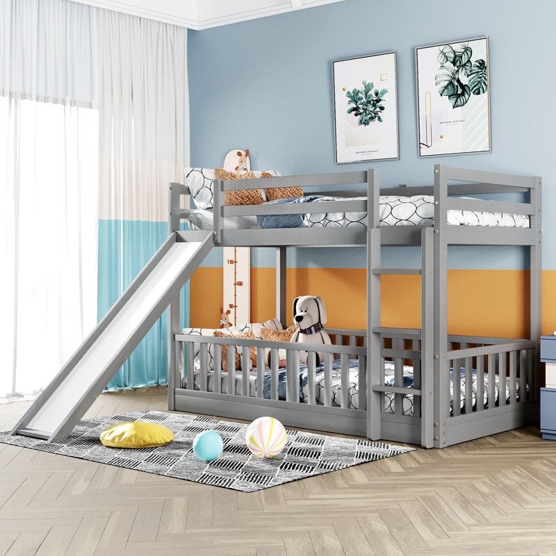 Lit superposé simple au-dessus de simple avec glissoire et échelle, Gris