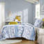Housse de couette à rayures florales fascinante double / grand, microfibre, bleu, garniture à boutons bleu pour lit double / grand, fermeture à boutons