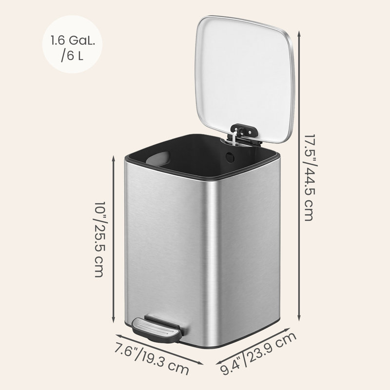 Poubelle de salle de bain en acier inoxydable de 6 litres (1,6 gallons), fermeture amortie