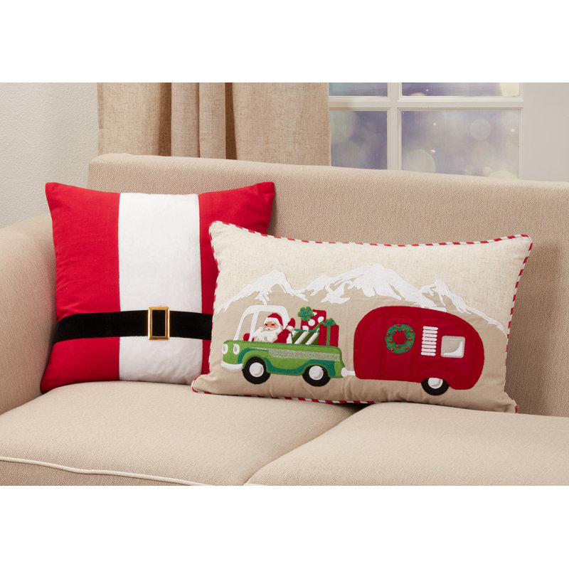 Multicolor Santa Truck and Trailer Rectangular Holiday Throw Pillow