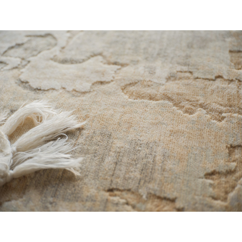 Infinity Handmade Wool/Nylon In Silver/Beige Area Rug, Rectangle 12' x 15'