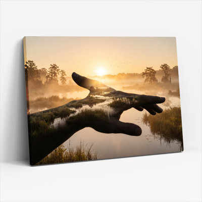 Ensemble de 1 tableau sur toile représentant un paysage de lever de soleil