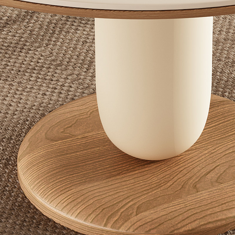 Sintered Stone Solid Wood Oak cream Dining Table, 29.53"H x 39.37"L x 39.37"W