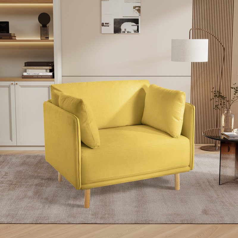 Fauteuil d'appoint rembourré 39,15 po avec coussins, Polyester jaune