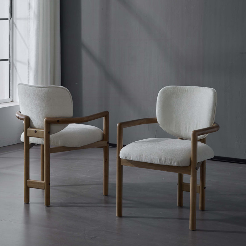 Ensemble de 2 chaises de salle à manger avec accoudoirs rembourrés et une capacité de poids de 300 lb., Blanc, Naturel