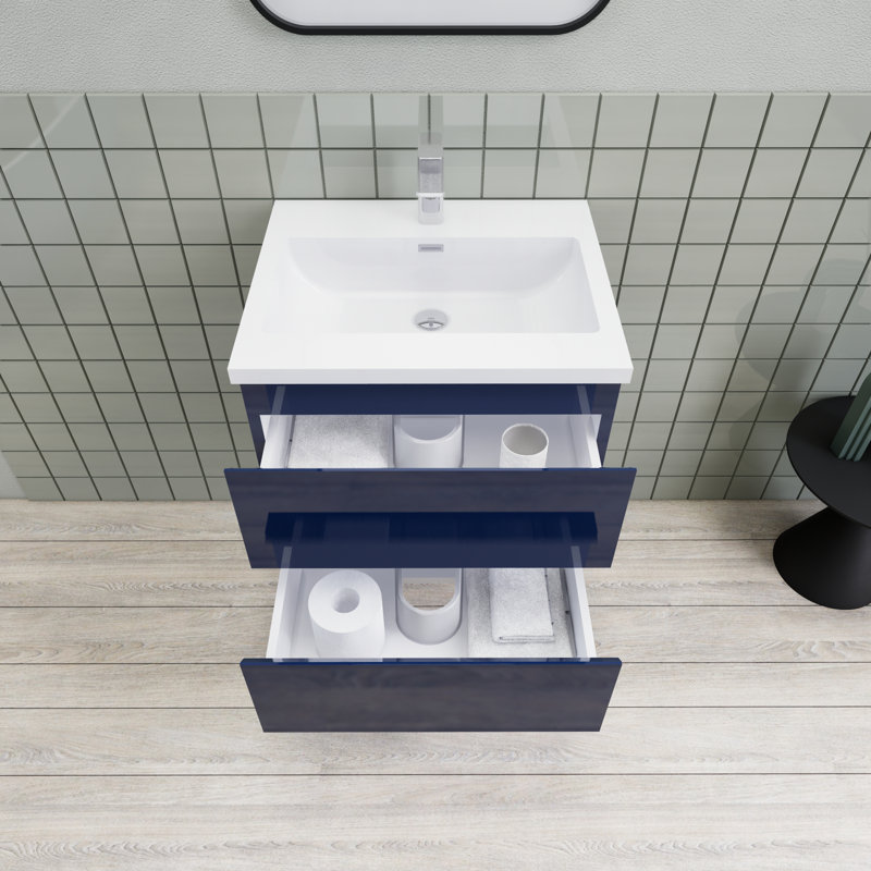 Alcester 23.6'' Single Bathroom Vanity with Resin Top, Gloss Blue