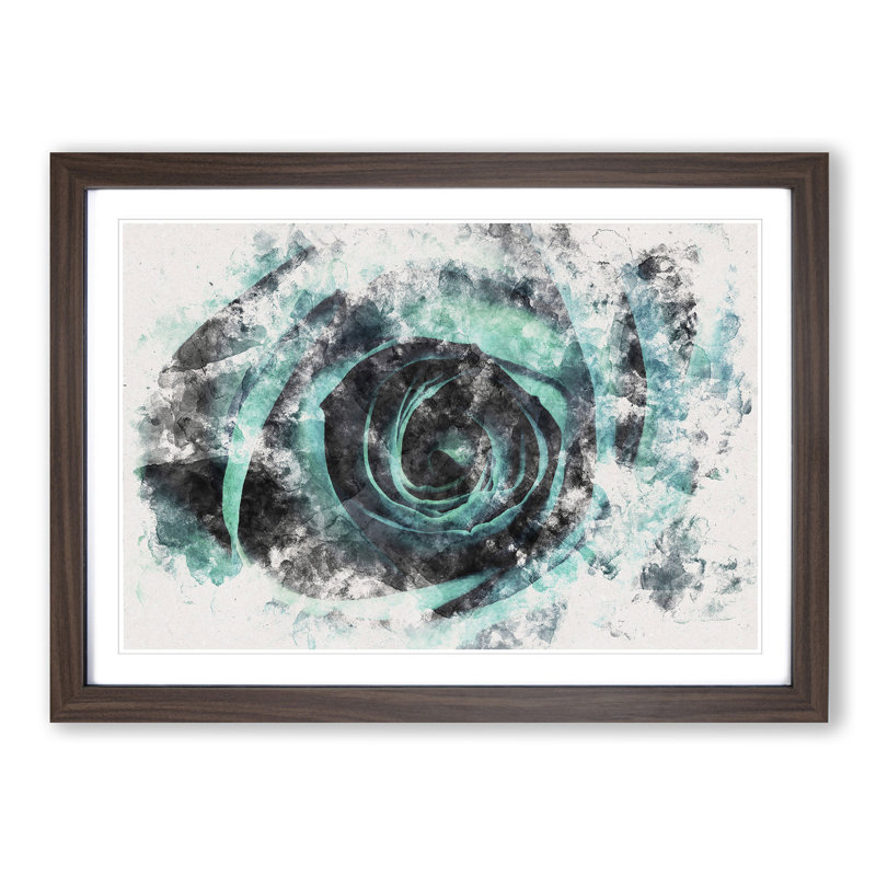 A Teal Rose Watercolour - Picture Frame Graphic Art Print, 45cm H x 63cm W x 2cm D, Walnut Framed