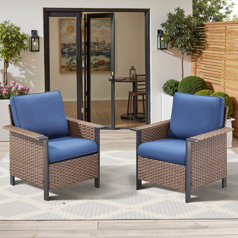 Ensemble de 3 chaises de patio en osier PE, ensemble de conversation en rotin toutes saisons pour terrasse de porche, ensemble de chaise bistro avec coussin et table d'appoint