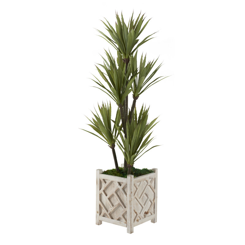 48'' Faux Yucca Tree in Solid Wood Planter