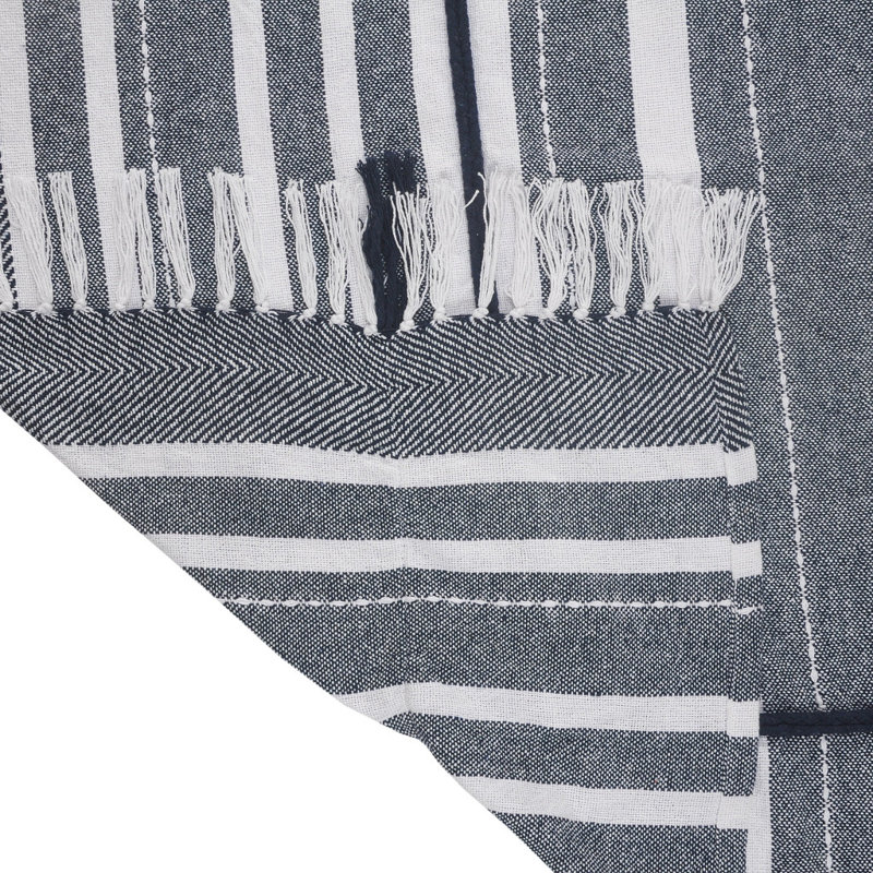 Blue And White Woven Cotton Striped Throw Blanket