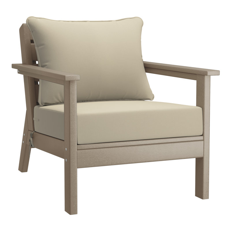 Hydea Deep Seating Chair With Cushions, Weathered Wood, Beige