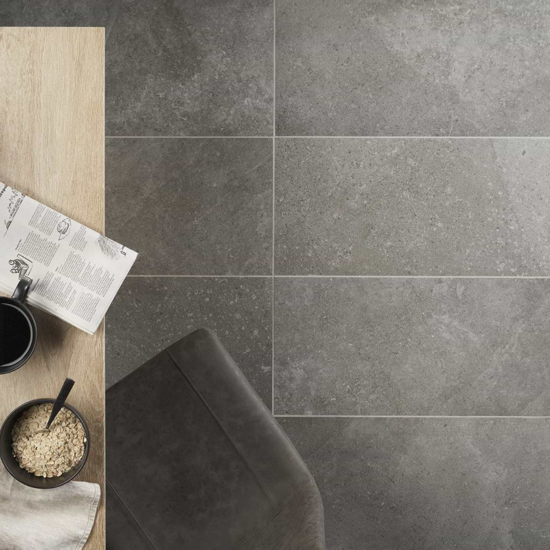 New Rock 12x24 Matte Porcelain Tile, Fossil Dark Gray