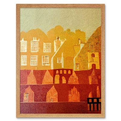 Vintage Folk Art Midcentury Cityscape Abstract - Print