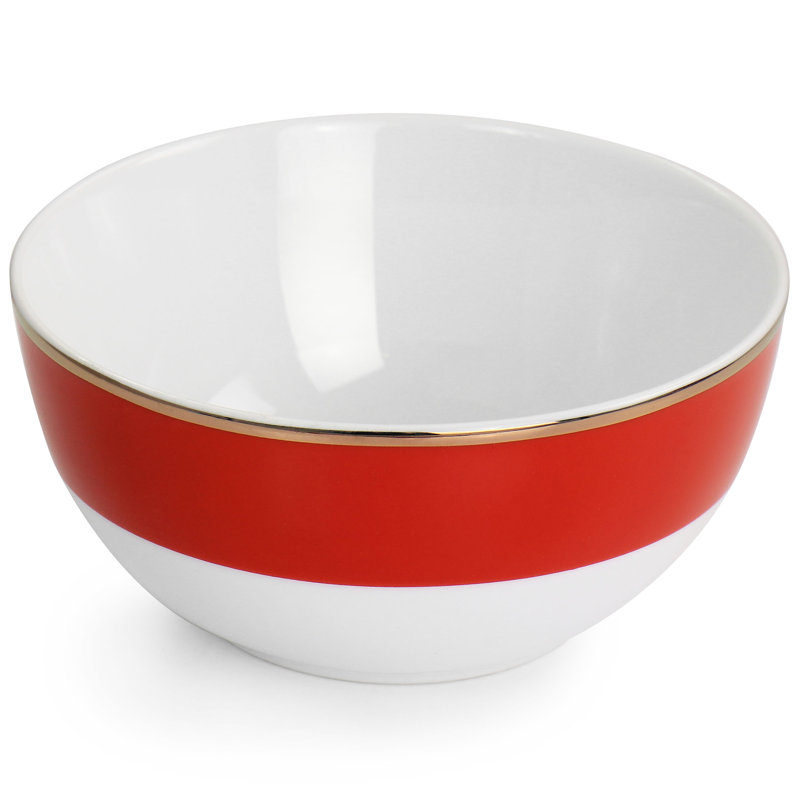 Red and Gold Rimmed 12-Piece Ceramic Dinnerware Set
