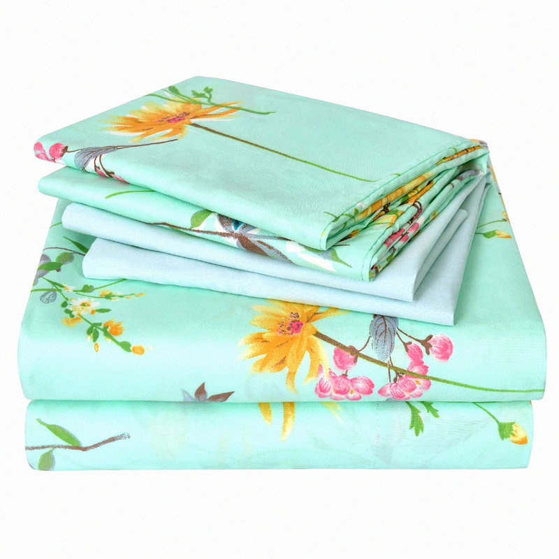 Botanical Bliss 6-Piece Queen Size Sheet Set - Green Floral Microfiber Sheets with 4 Pillowcases, Deep Pocket - Soft & Luxurious Bedding