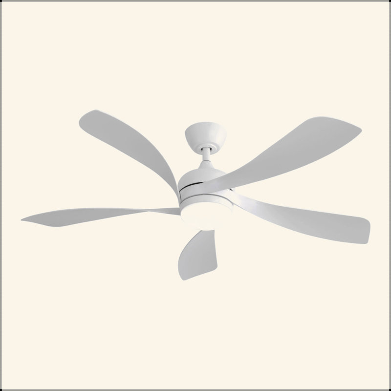 Ventilateur de plafond moderne de 52 pouces avec 5 pales en ABS, moteur à courant continu réversible, télécommande, blanc pour chambre à coucher