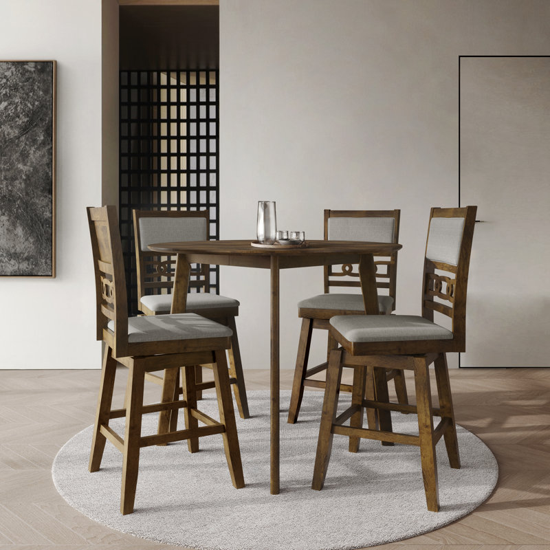 5-Piece Counter-Height Dining Set with Swivel Chairs and 45-Inch Round Table, Brown, Brown