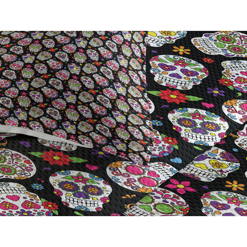 Skull Polyester Coverlet, King Bedspread + 2 Shams