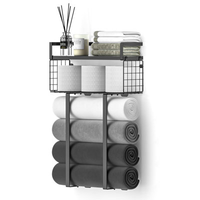 Wall Mount Metal Towel Rack with Basket