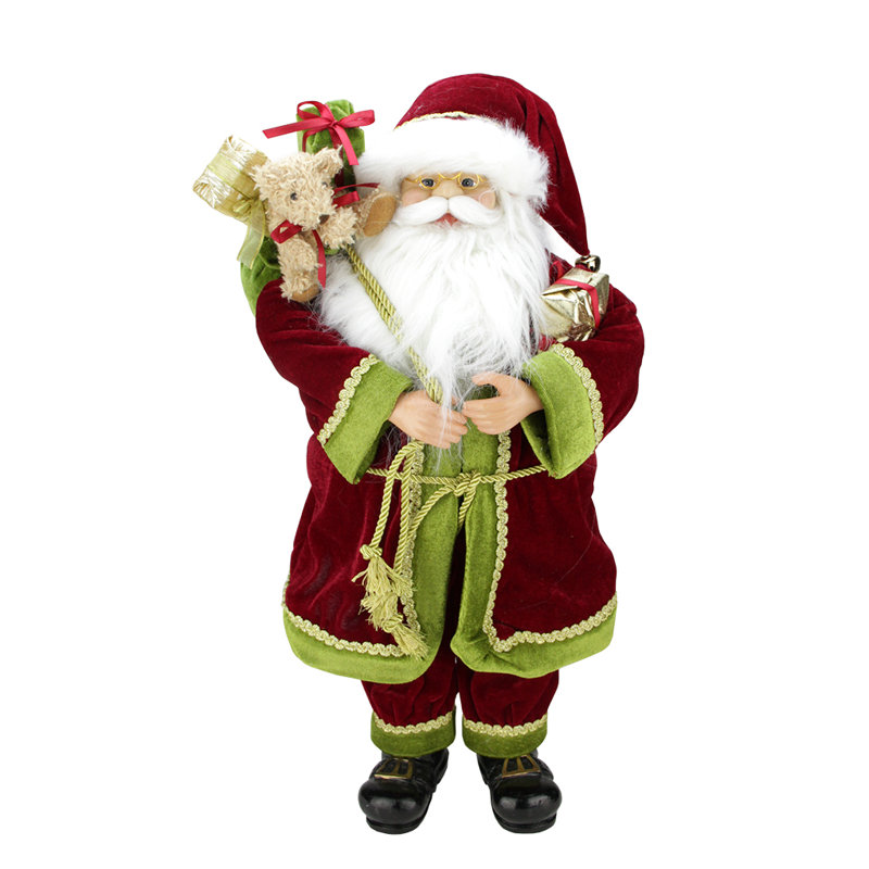 Père Noël rouge et vert avec des cadeaux de Noël, H 24 po x l 10 po x P 9 po