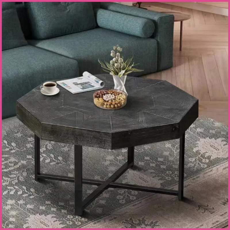 Table basse octogonale Farmhouse, Bois gris