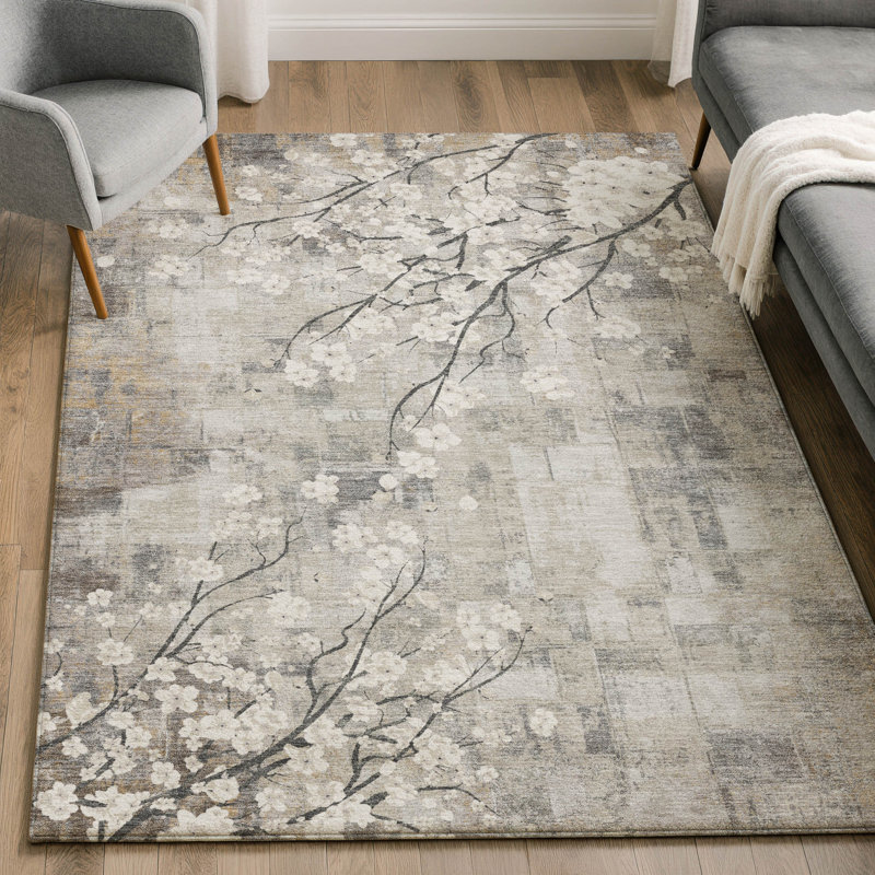 Tapis floral lavable à la machine de qualité supérieure Mayfield AMF2248, Beige, 2 pi 6 po x 3 pi 10 po