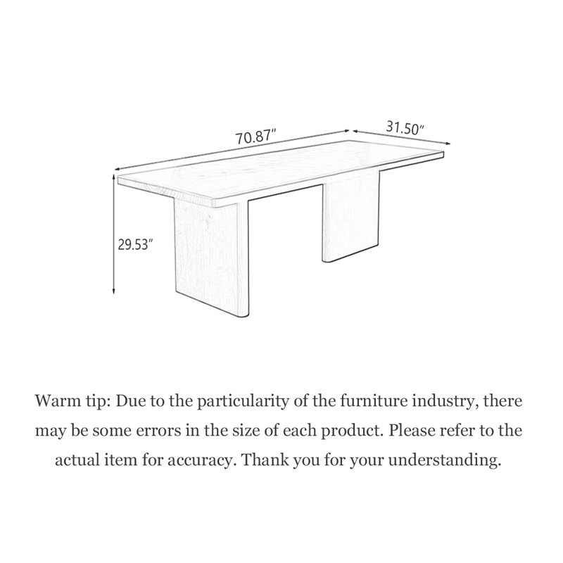 Table de salle à manger rectangulaire en bois massif brun, H 29,53 po x L 70,87 po x l 31,50 po