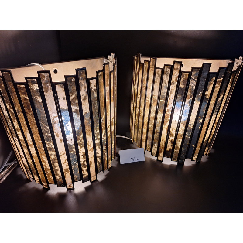 Distressed Tin & Glass Wall Sconce Set